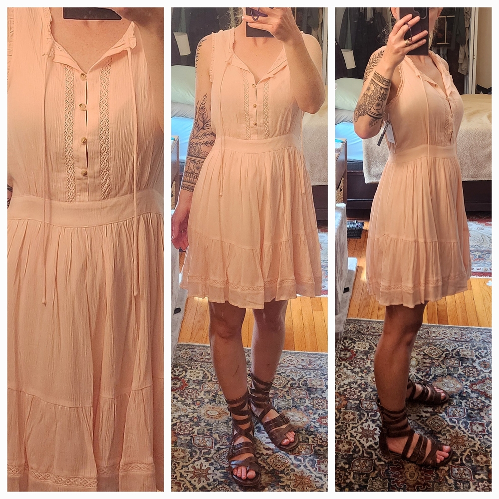 O'Neill Edie Peach Pleated Sleeveless Sundress